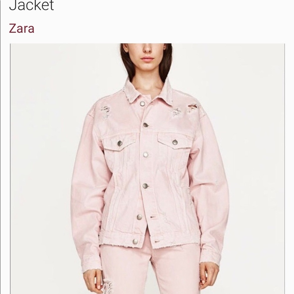 Baby pink distressed denim jacket (size SMALL)